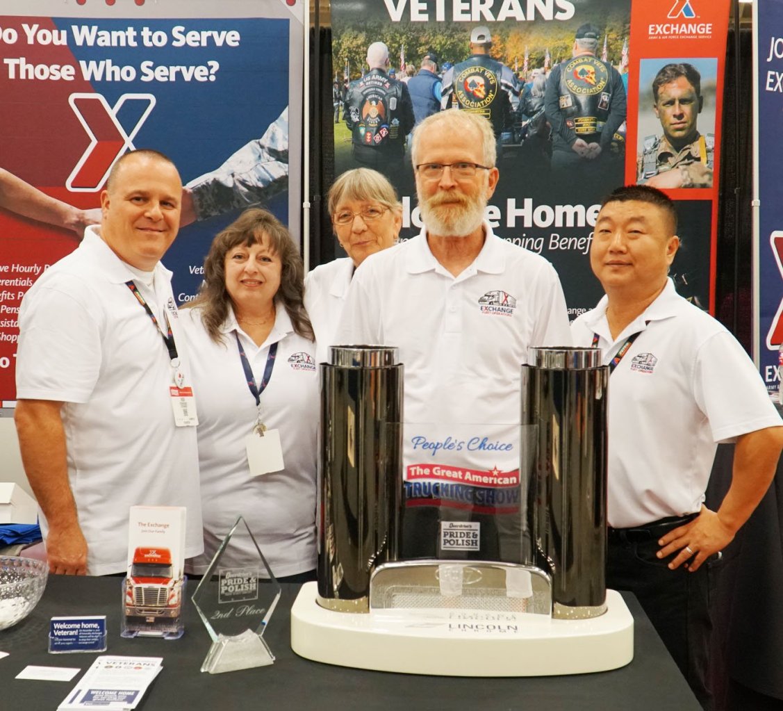 Team_W_Trophy Left to right, Nick DeVincenzo, chief of fleet operations; Sheryl Rico, fleet transportation analyst; Dianna Williams, the Exchange’s first million-mile female driver; Bradley Wacks, two-time driver of the year and two-time GATS winner; and Billy Shirley, fleet, safety and compliance.