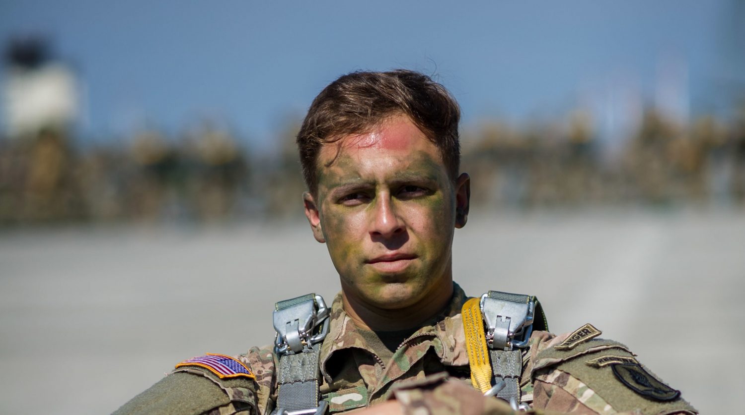 Swift Response 16 A U.S. Army 173rd Airborne Brigade paratrooper prepares to board a U.S. Air Force C-130J Hercules during exercise Swift Response 16, June 7, 2016 at Ramstein Air Base, Germany. Swift Response is a joint, multinational-exercise designed to train the U.S. Global Response Force alongside high-readiness forces from Belgium, France, Germany, Italy, the Netherlands, Poland, Portugal, Spain and the United Kingdom. The 173rd Airborne Brigade (Sky Soldiers) is the U.S. Army's Contingency Response Force in Europe, providing rapid forces to the United States European, Africa and Central Commands areas of responsibilities. (U.S. Air Force photo by Staff Sgt. DeAndre Curtiss/Released)