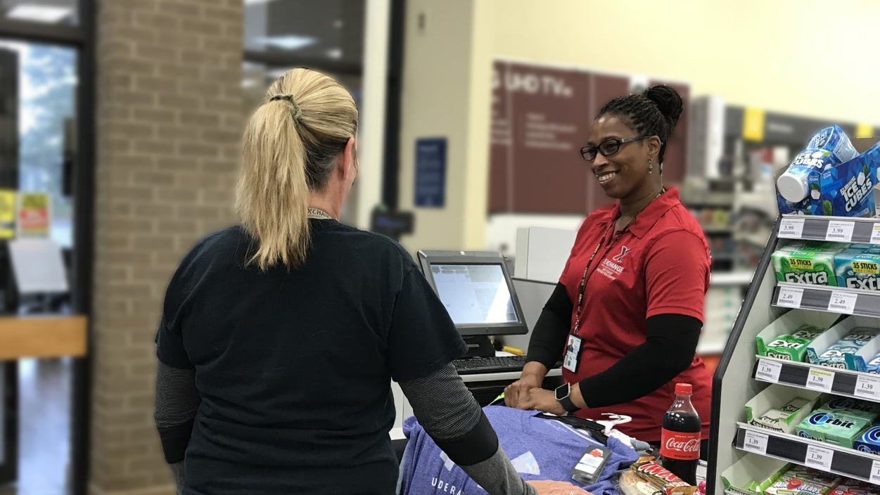 Customer service1 Larissa Odom waits on a valued customer at the Arnold AFB Exchange.