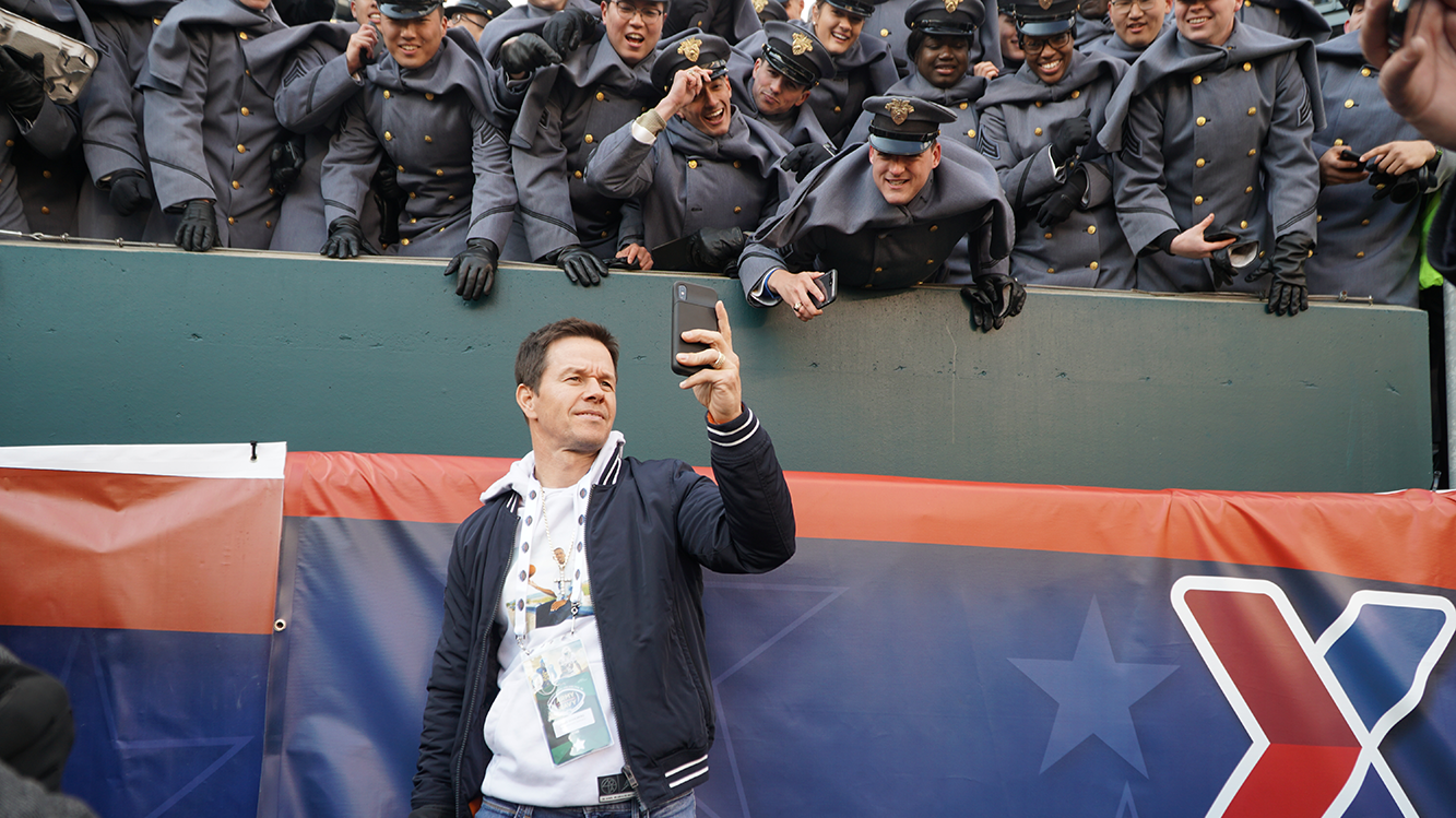 Wahlbergfeaturedimage Actor Mark Wahlberg takes a selfie with Cadets.