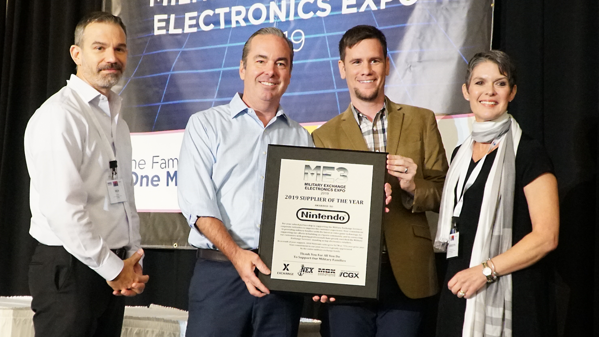 Nitendo Left to right, Rich Daniel, DMM at MCX; Michael Sullivan, Spec 4 International on behalf of Nintendo; Randy McKinley, DMM, Exchange; and Meredith Jackson, DMM, NEX.