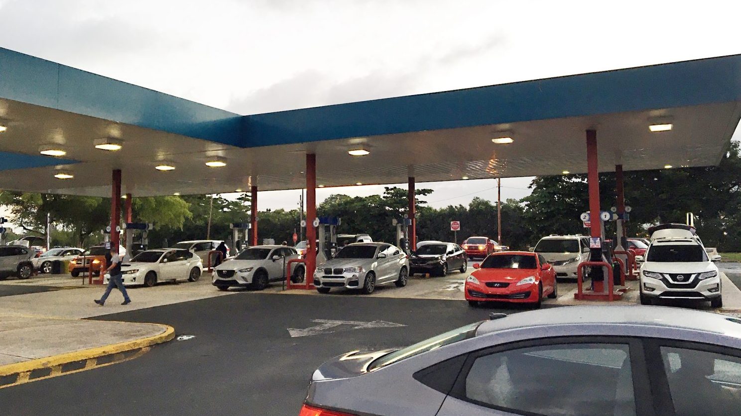 BuchananGasRun Drivers queue up to the Exchange gas pumps for fuel on the day the earthquake struck.