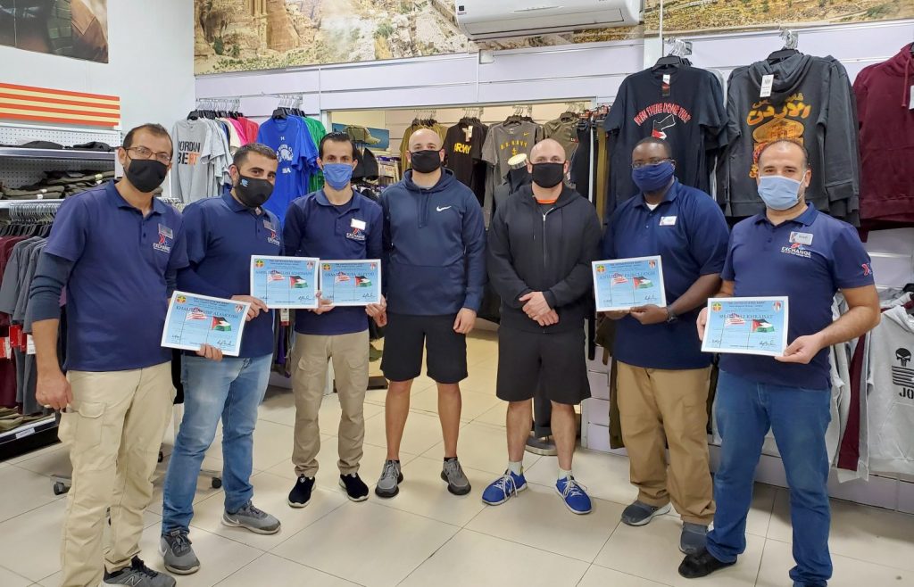 Army & Air Force Exchange Service associates with the Joint Training Center Troop Store in Jordan recently received certificates of appreciation from JTC leadership