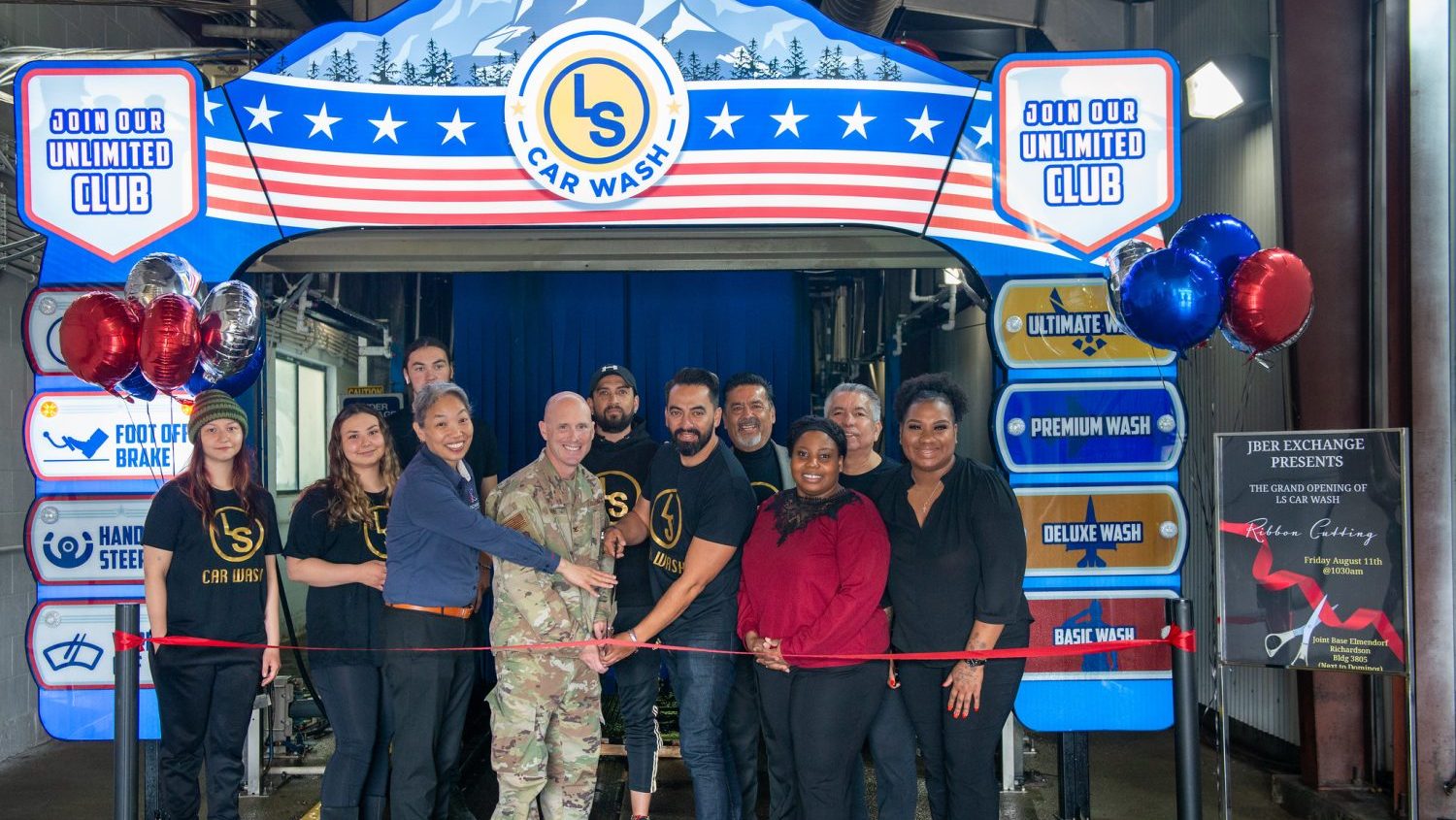 CarWash <b>From left: Joint Base Elmendorf-Richardson Exchange General Manager Keola Chan, Col. Dunn, Services Tech Mazie Purdue, Services Business Manager Dahlia Haliburton with the LS Carwash Team