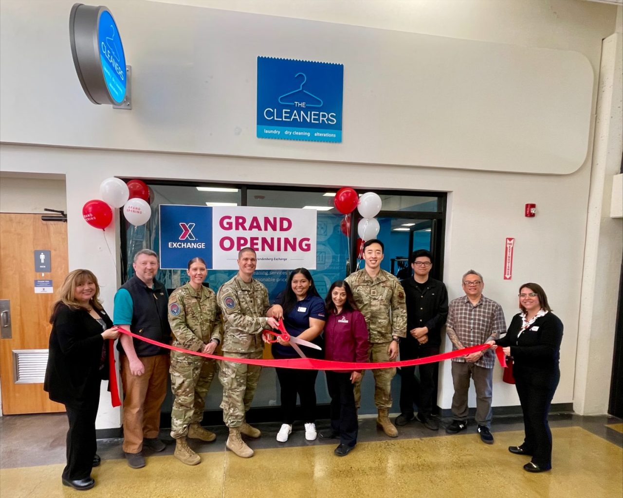 VandenbergCleaners <b>From left: Grace Sanchez, human resources technician; Mr. Justin Picchi, Tech School director; Master Sgt. Nichole DiBenedetto, first sergeant; Lt. Col. Jonathan Arehart, 533rd Training Squadron commander; Maribel Ceja, services business manager; Urvi Acharya, general manager; (fourth from right is a 2nd Lt. customer, name unknown); Isaac Cerna, Cleaners employee; Juhn Catallo, Cleaners manager; Sammantha Daniels-Pitrelli, recruiting manager</b>