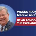 Head shot of Exchange Director/CEO with text.