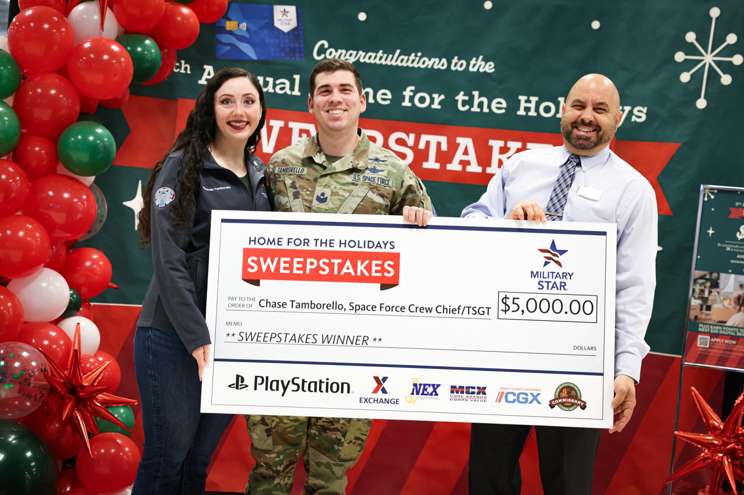 Military Star Card, Home for the Holidays sweepstakes winner 2024 Tech Sgt. Tamborello, U.S. Space Force with the 53rd SOPS