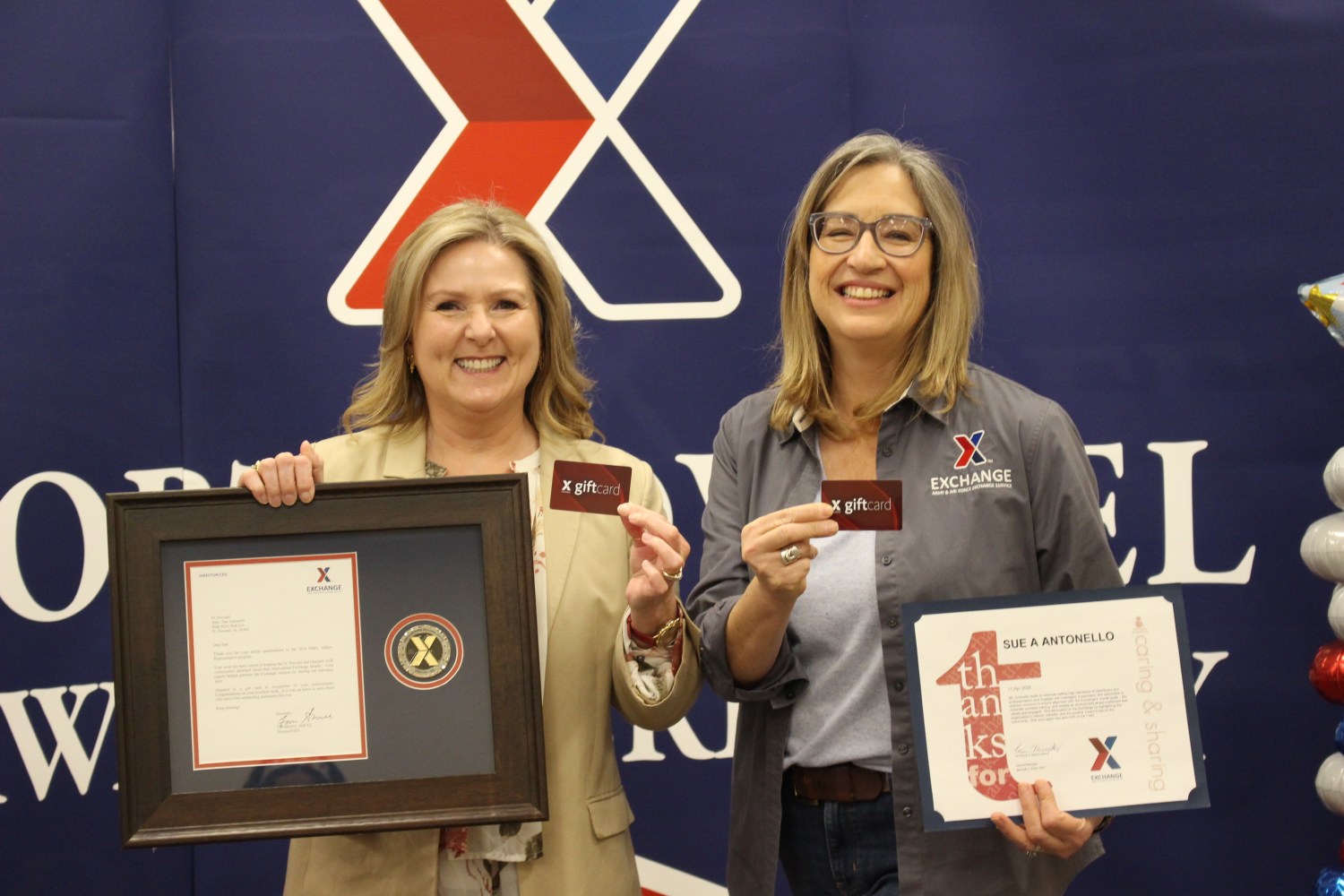 <b>Sue Antonello,, visual merchandiser at Fort Novosel, was named Public Affairs Representative of the Year. At left is Fort Novosel Exchange General Manager Patricia Murauskas.</b>