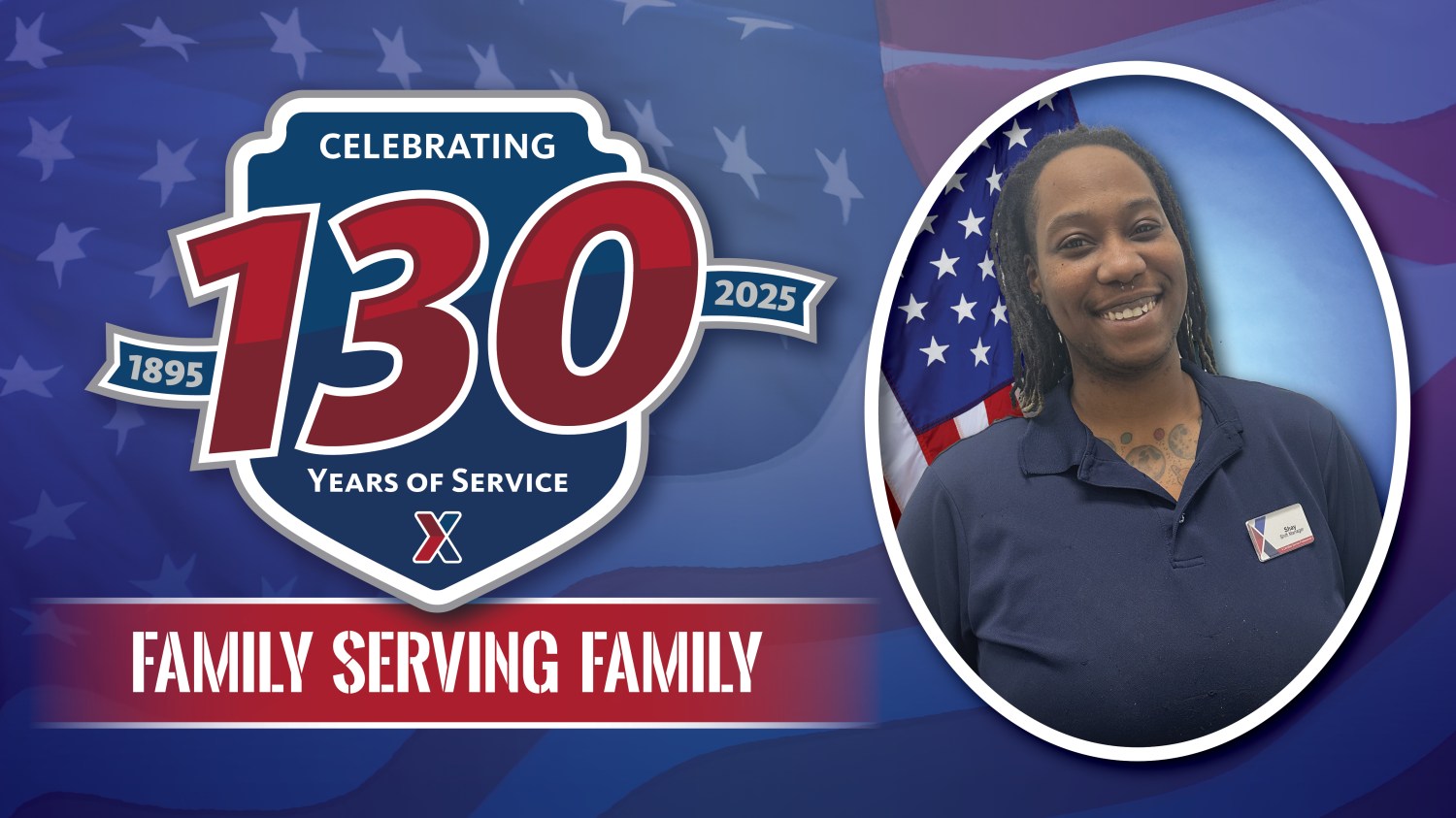 Photo of Shay Smith with text: 130 Years of Family Serving Family