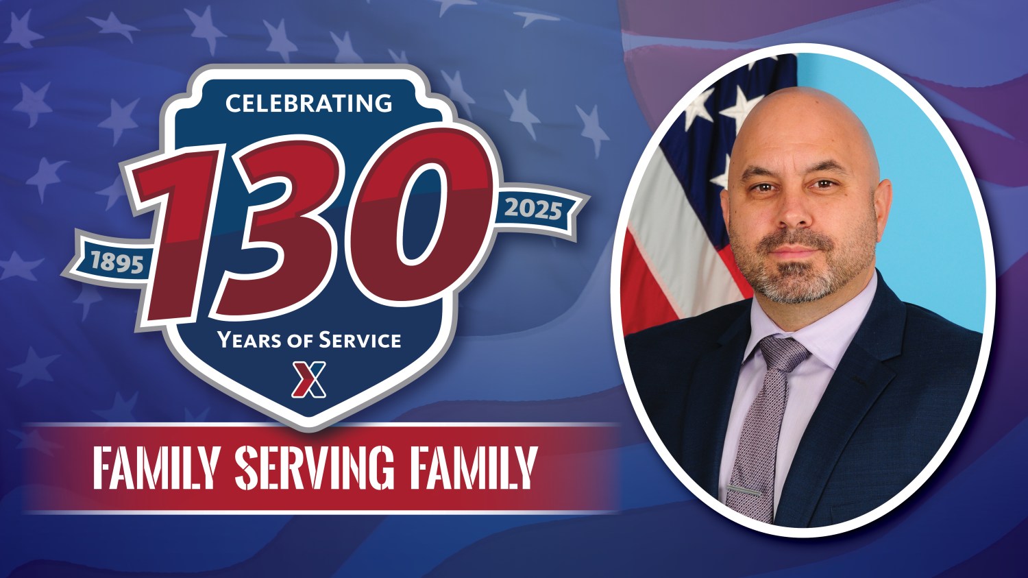 Brian Smith head shot with 130 Years of Family Serving Family text.