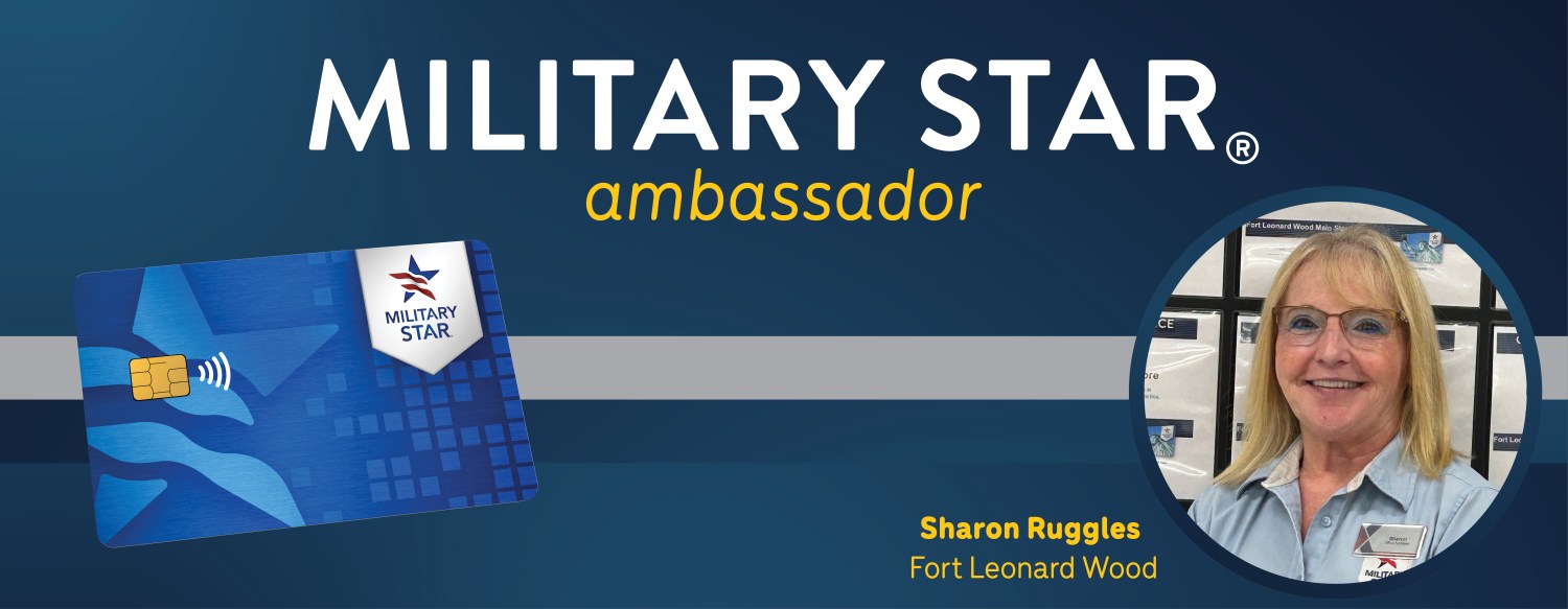 Sharon Ruggles head shot with MILITARY STAR ambassador text.