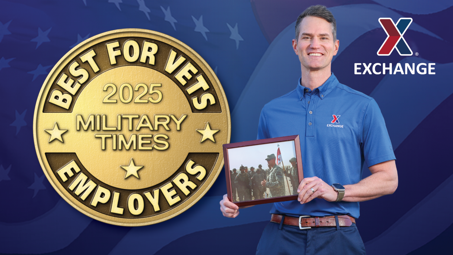 Graphic featuring Best for Vets: Employees Award and military Veteran associate.