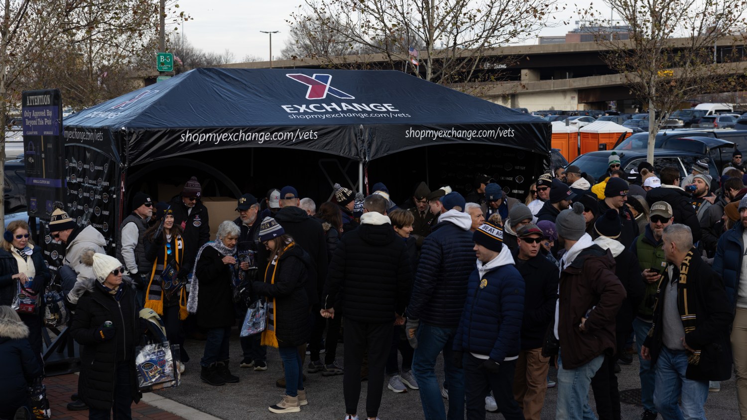 Large crowd at Exchange tent.