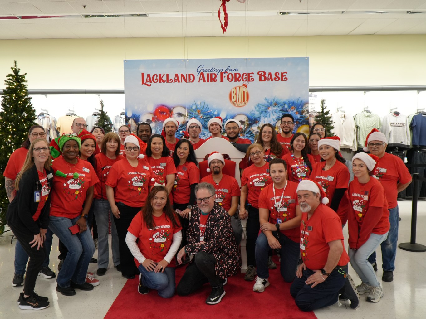 Large group shot of Lackland BX store team.