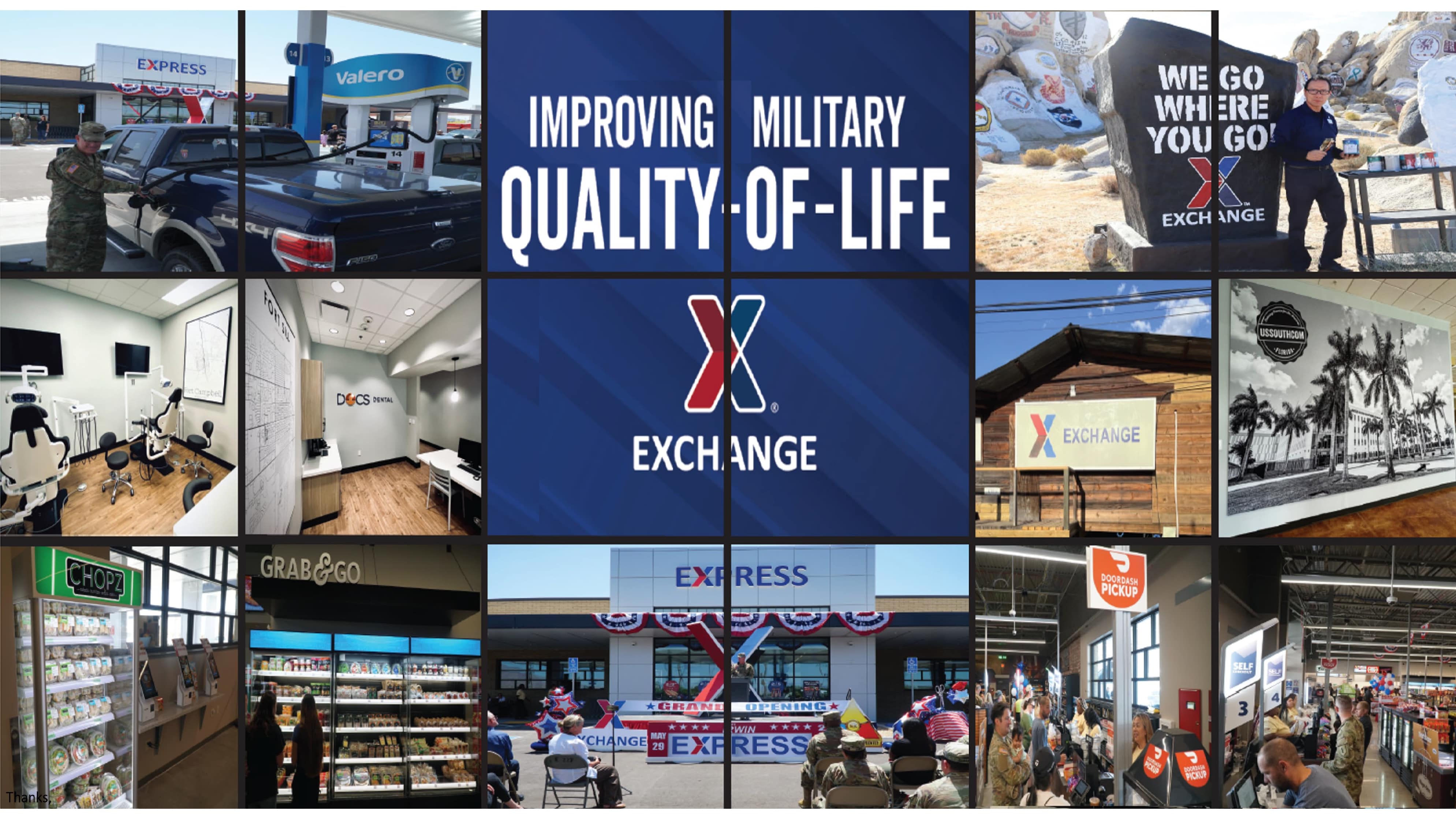 Photo collage of amenities at various Exchanges