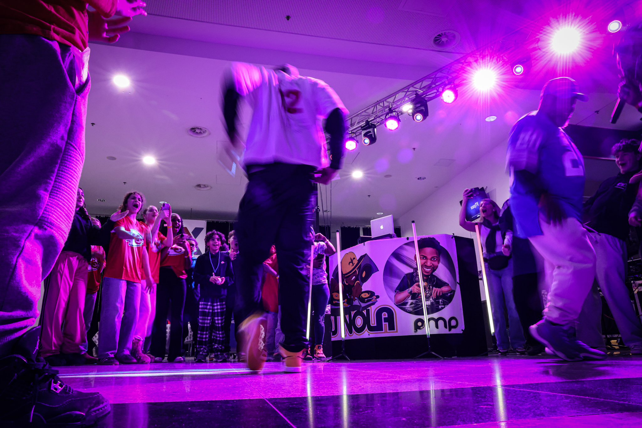 Dance competition during Super Bowl XL Tailgate Party at Kaiserslautern Community Center in Germany.