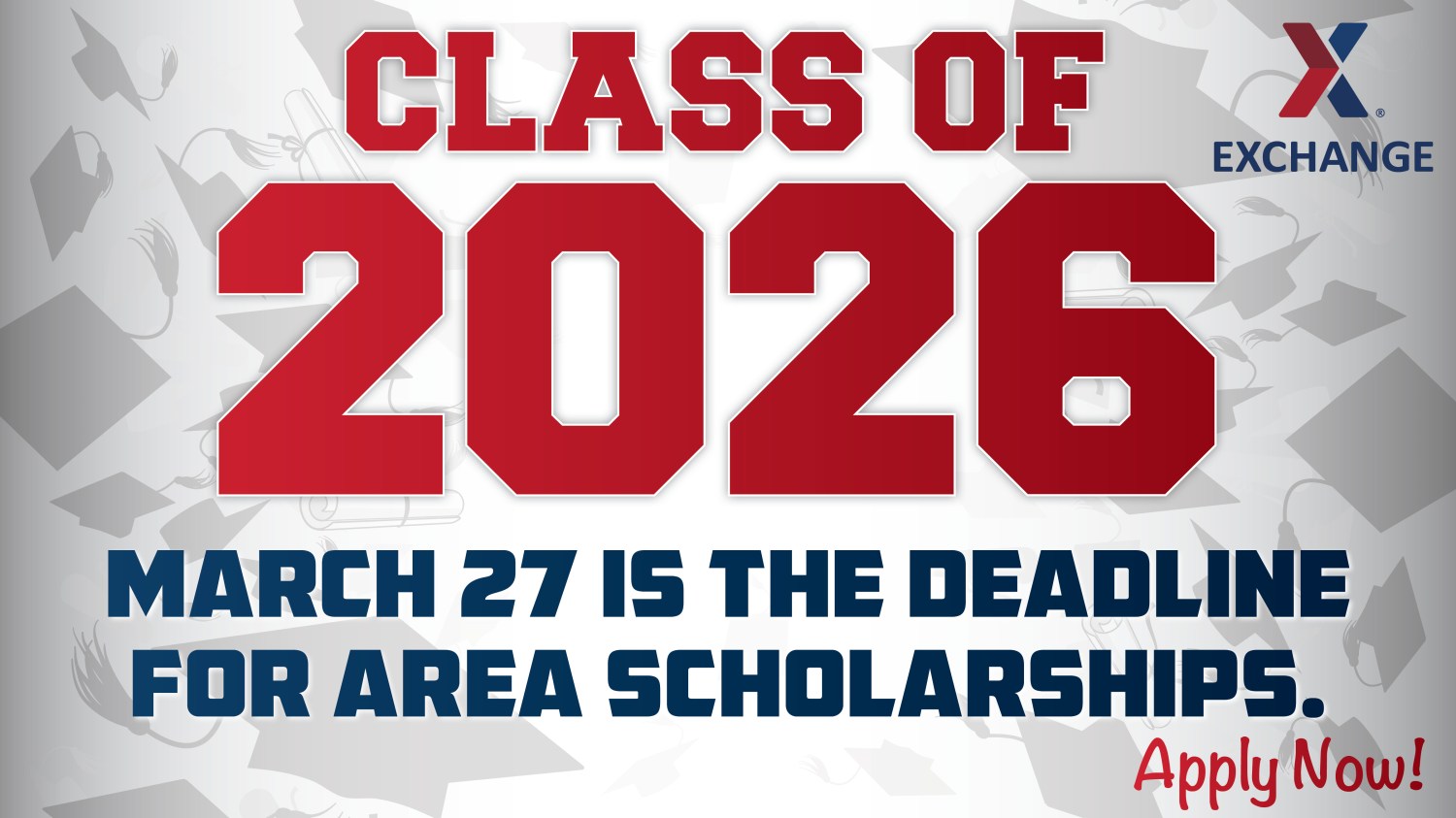 Graphic announcing March 27 deadline to apply for AREA scholarships.