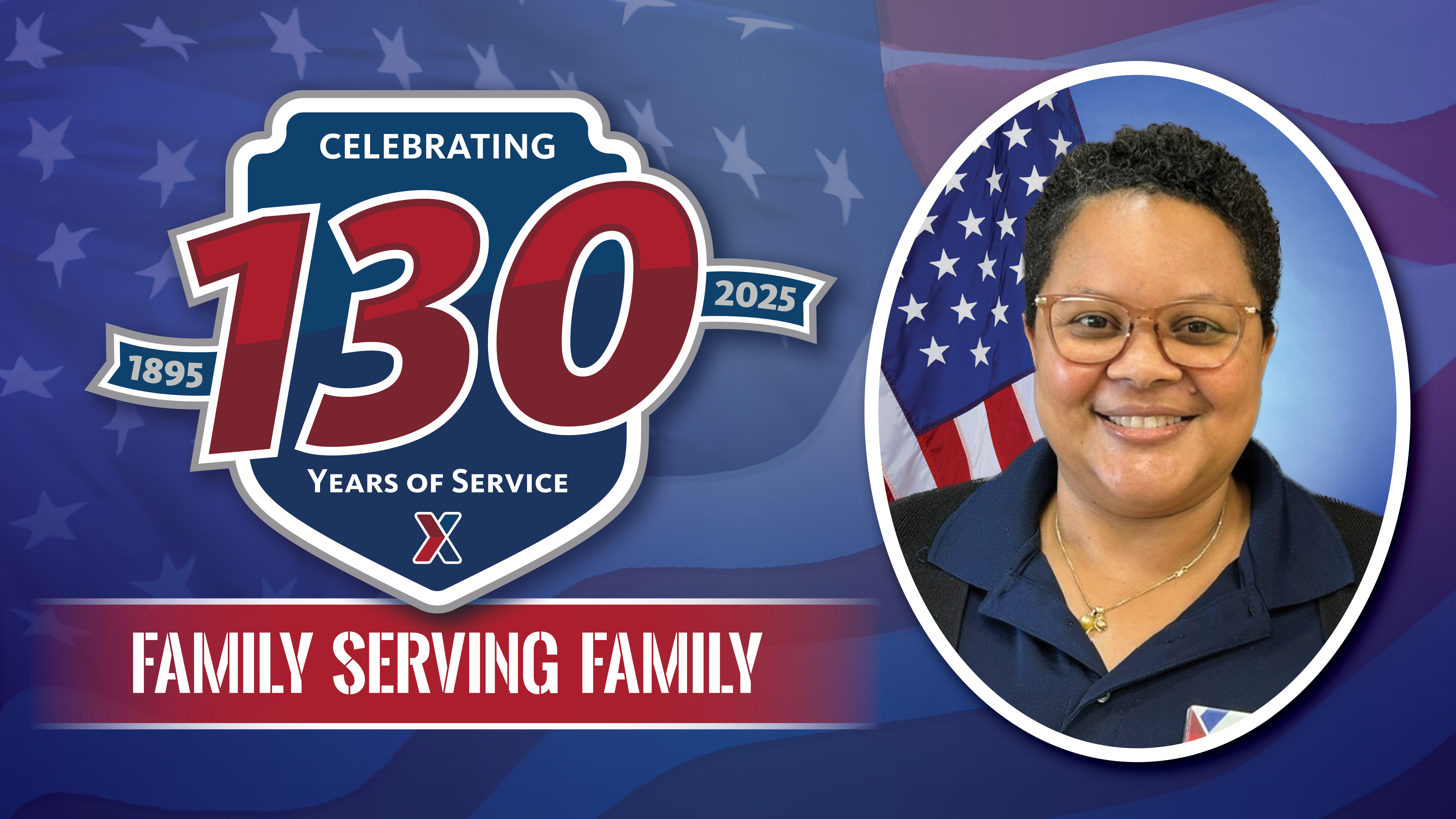 Angel Wills head shot with text: 130 Years of Family Serving Family.