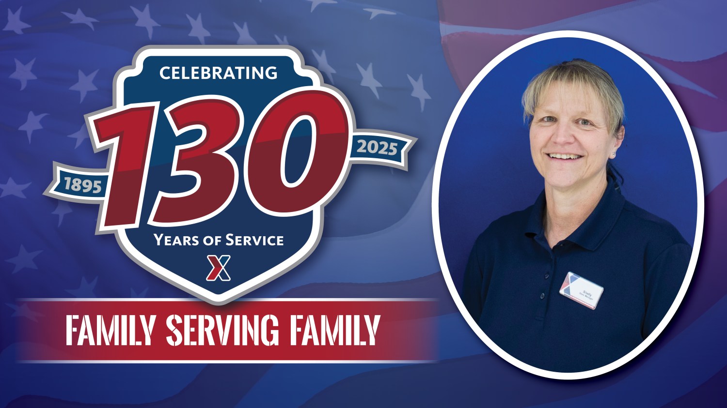 Shelly Deano head shot with text: 130 Years of Family Serving Family