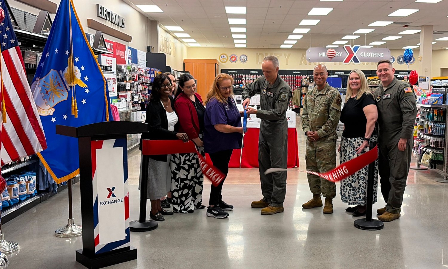 Exchange and Vance AFB leaders cut the ribbon on the upgrade troop store at Vance AFB.