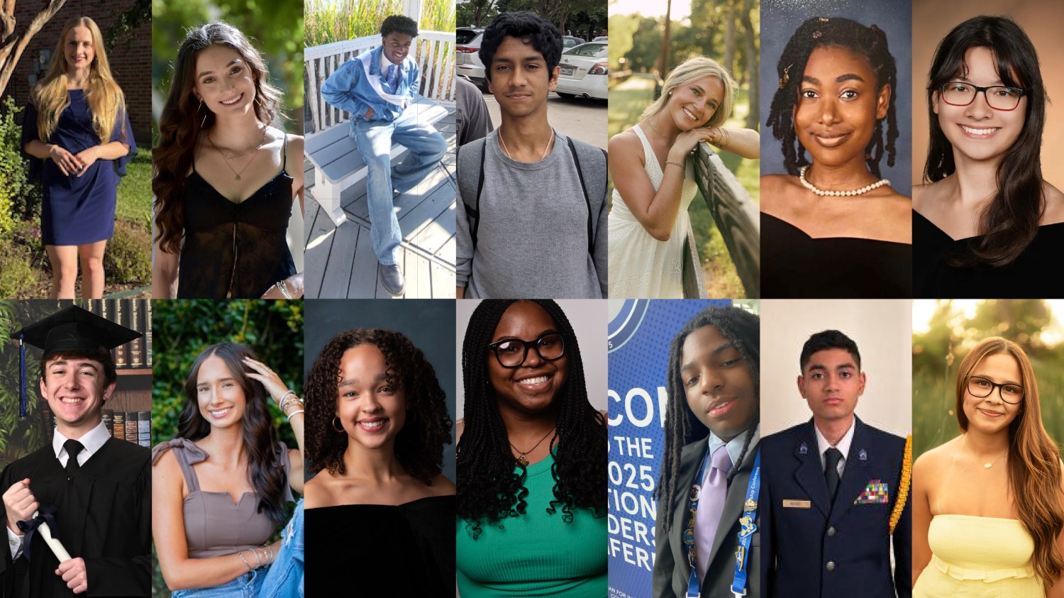 Collage of 14 scholarship recipients.