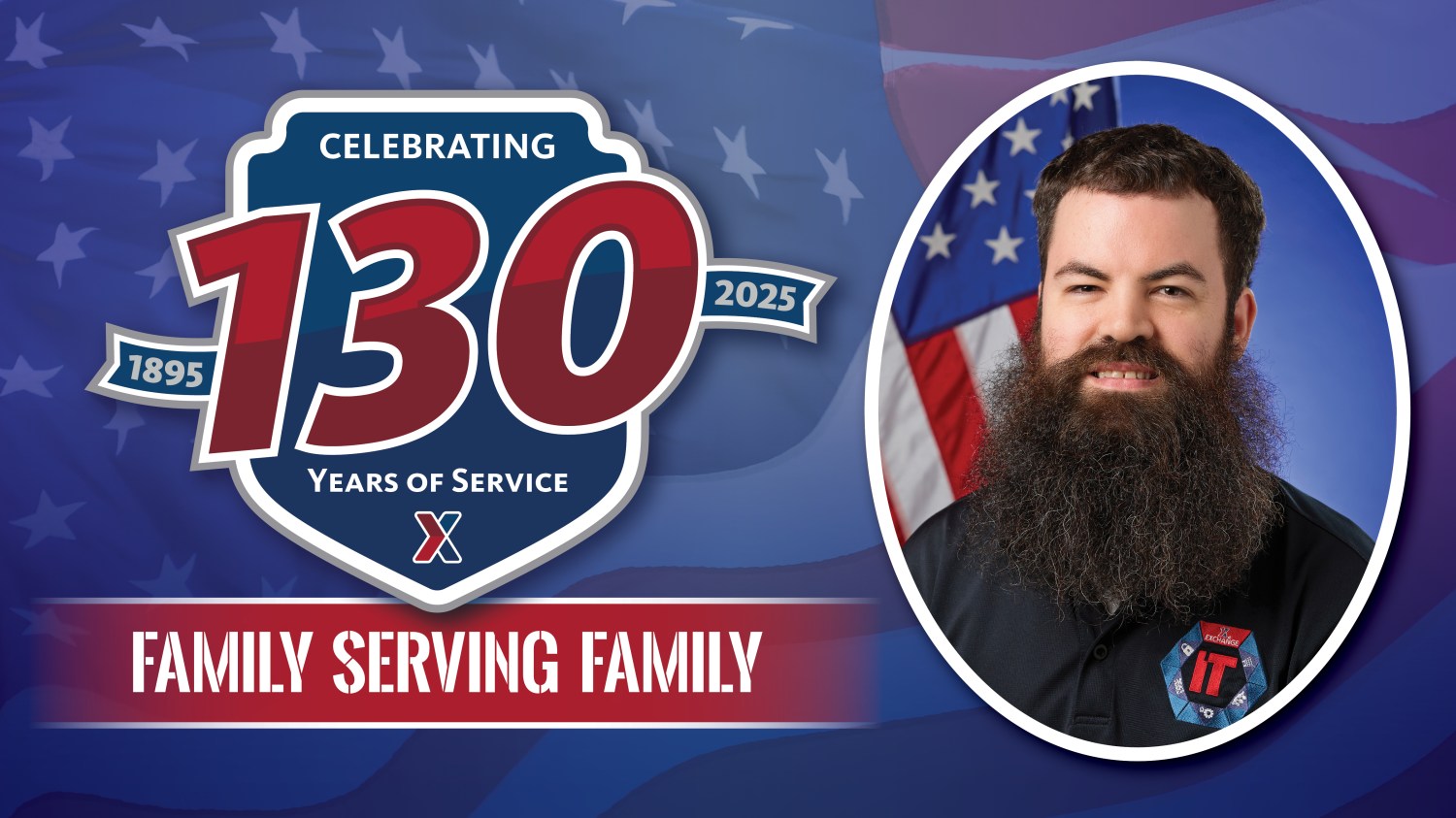 Brandon Deramee head shot with text: 130 Years of Family Serving Family