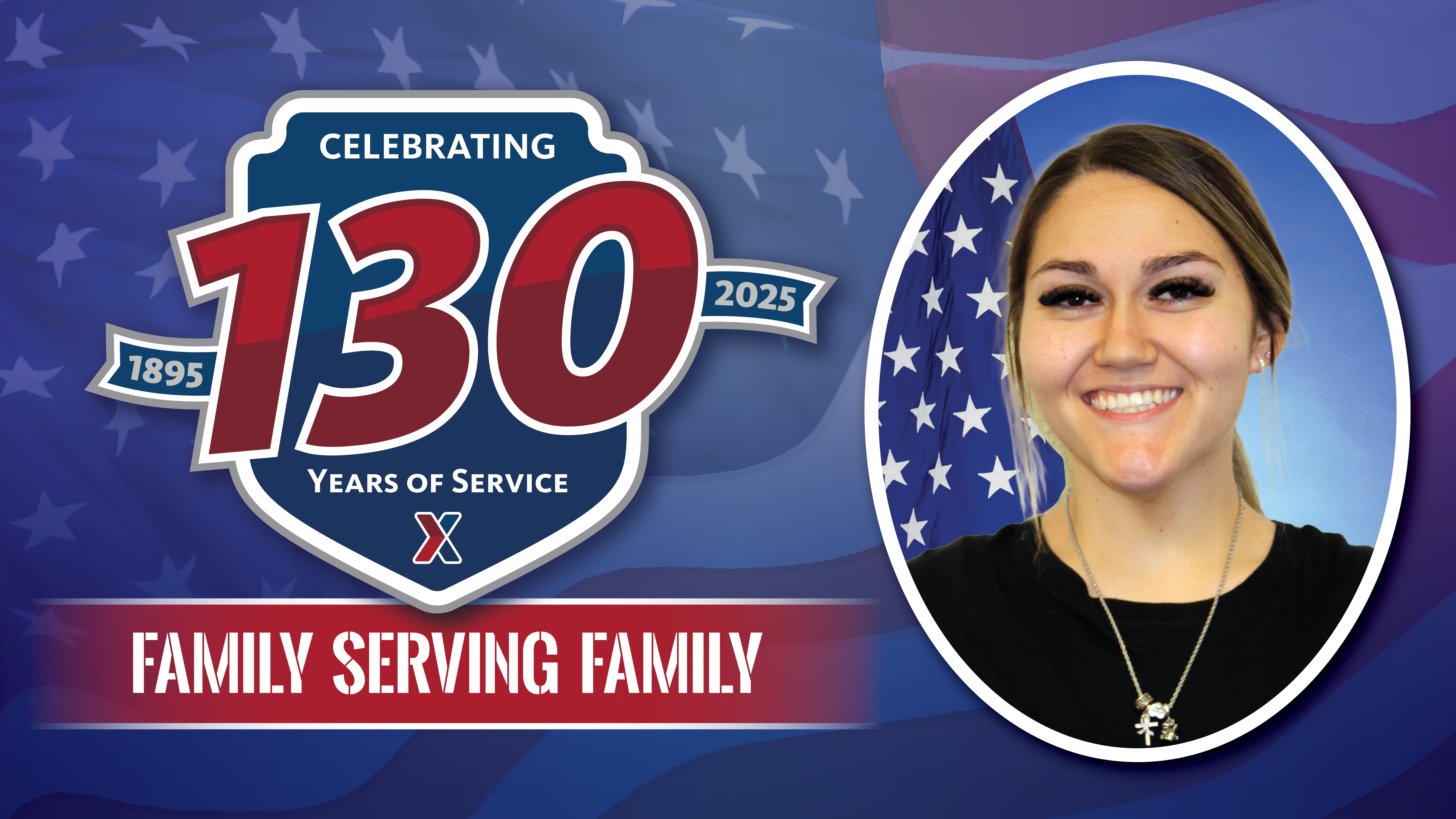 Jasmine Nelson head shot with text: 130 Years of Family Serving Family.