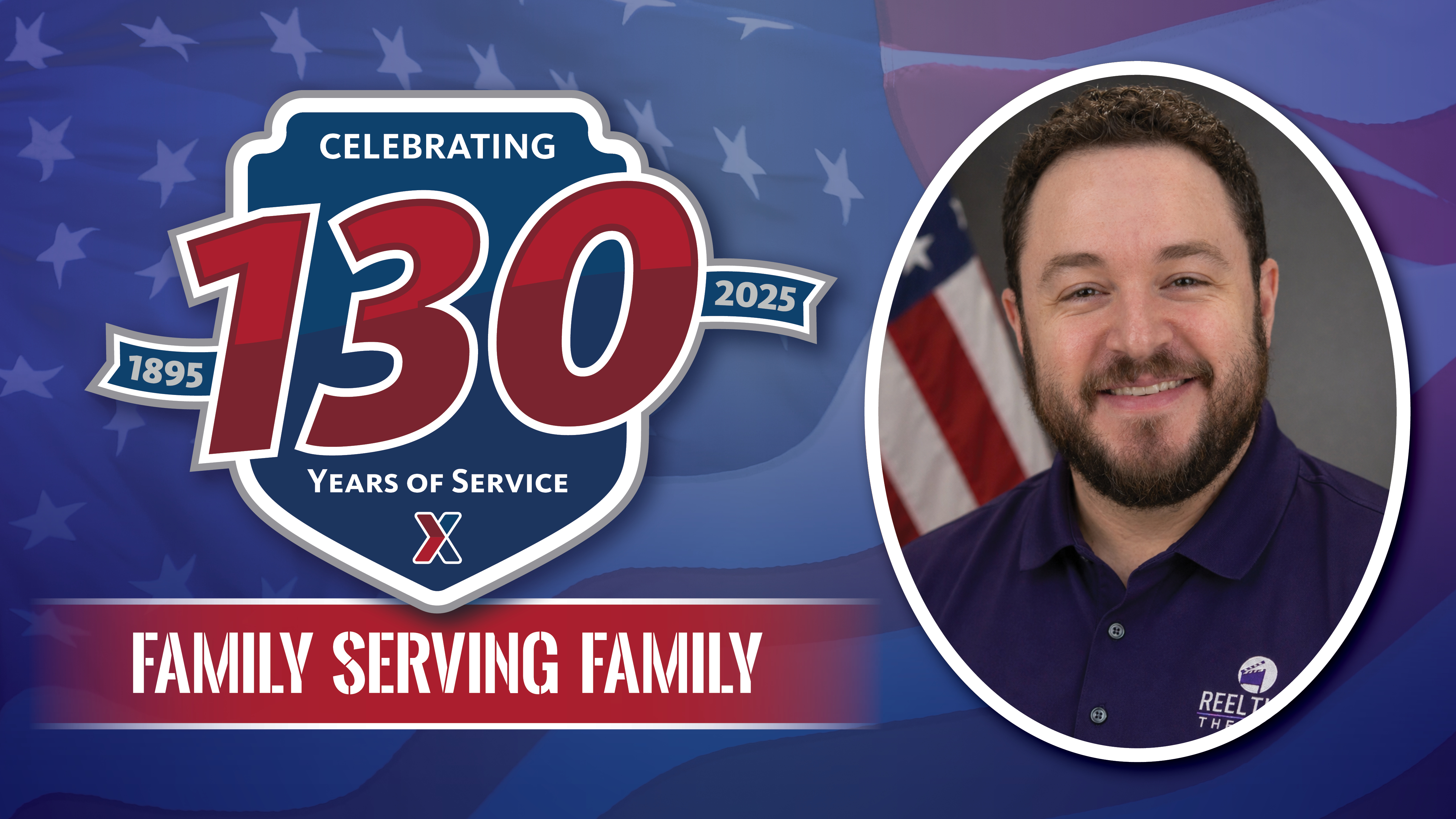 Mark White head shot with text: 130 Years of Family Serving Family. Mark has dark hair and a beard.
