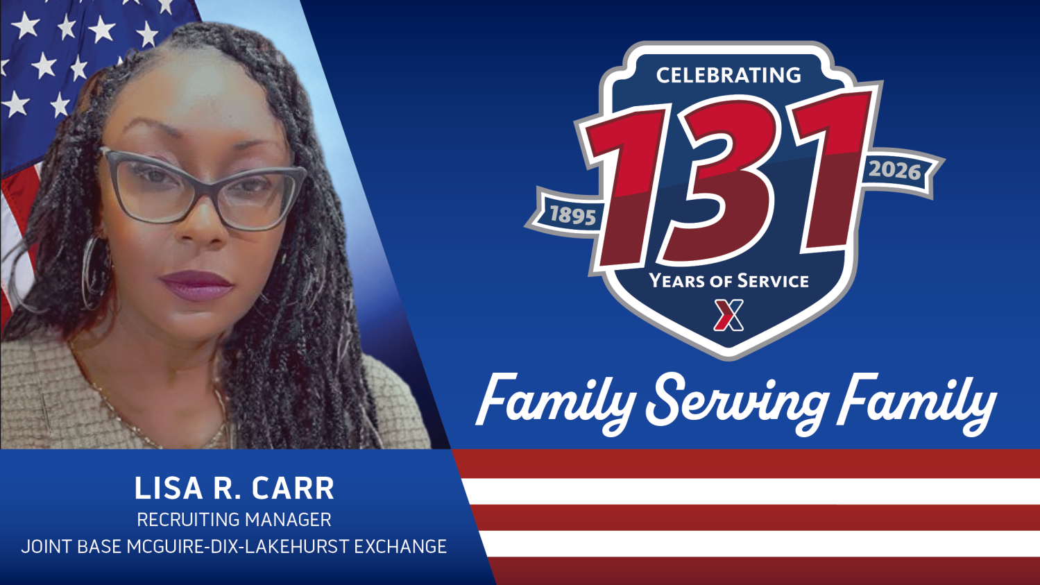 Lisa Carr head shot with text: 131 Years of Family Serving Family