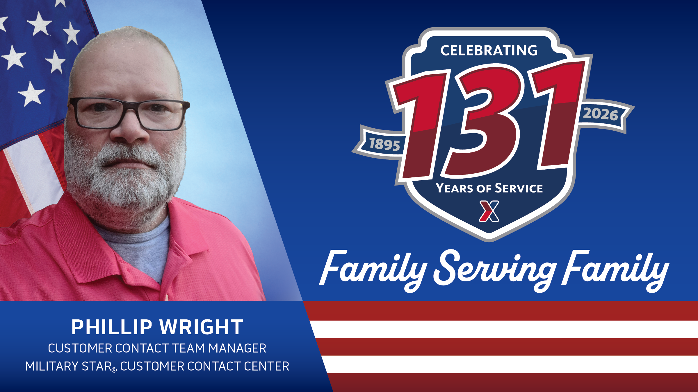 Phillip Wright head shot with text: 131 Years of Family Serving Family