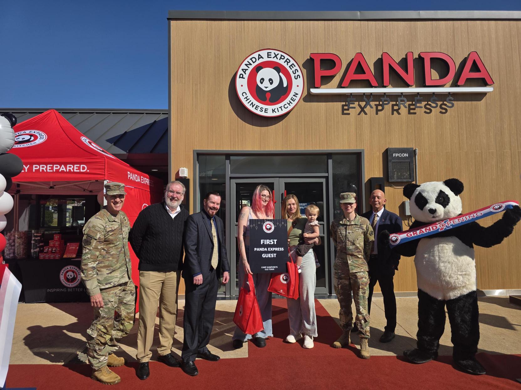Group in front of Camp Humphreys Panda Express celebrating grand opening.